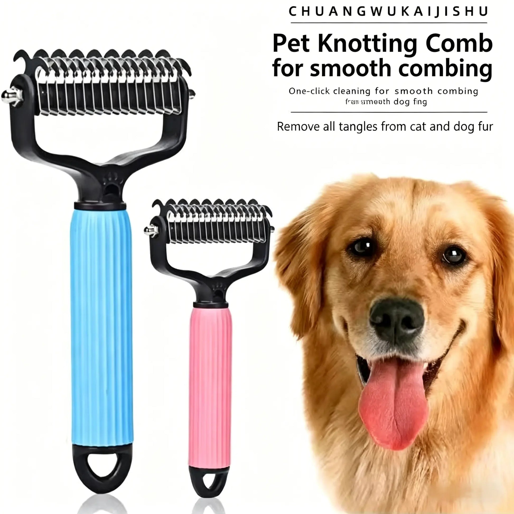 Ultimate Pet Detangling Comb & Grooming Brush - Effortless Shedding and Mat Removal for Happy, Healthy Pets