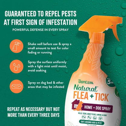 Say goodbye to fleas and ticks! 🌿🐾 Check out Tropiclean's all-natural Flea + Tick Spray for your home and furry friends! 32oz of protection! 🐶✨