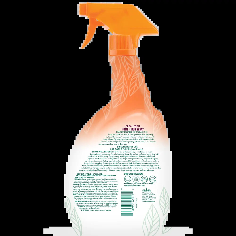 Say goodbye to fleas and ticks! 🌿🐾 Check out Tropiclean's all-natural Flea + Tick Spray for your home and furry friends! 32oz of protection! 🐶✨