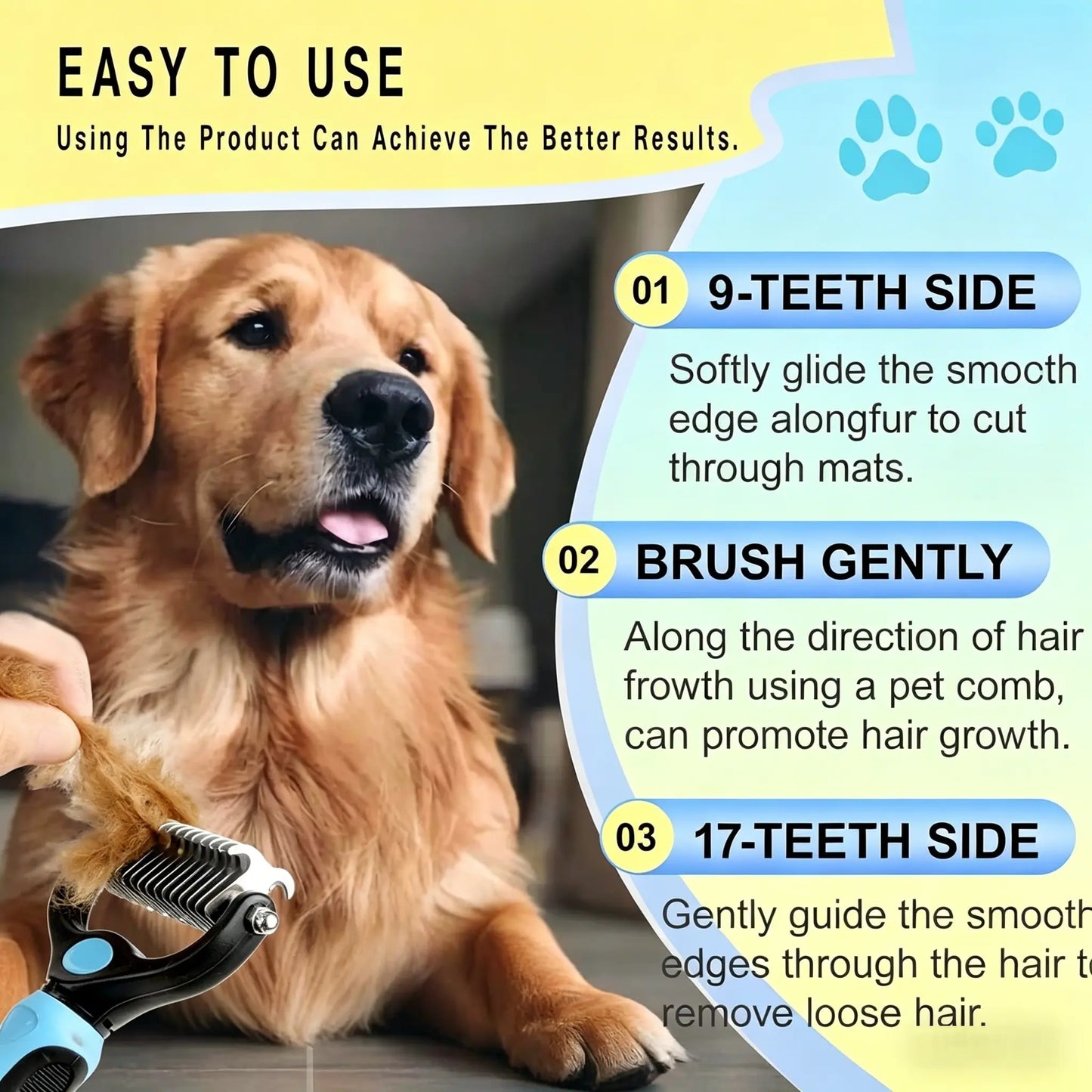 Ultimate Pet Detangling Comb & Grooming Brush - Effortless Shedding and Mat Removal for Happy, Healthy Pets