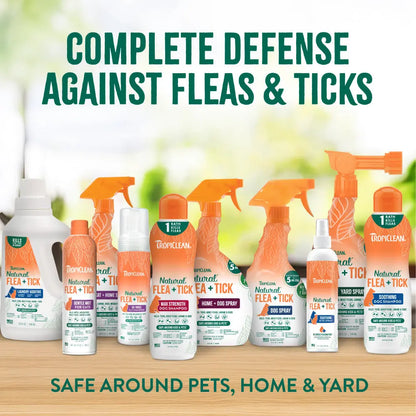 Say goodbye to fleas and ticks! 🌿🐾 Check out Tropiclean's all-natural Flea + Tick Spray for your home and furry friends! 32oz of protection! 🐶✨