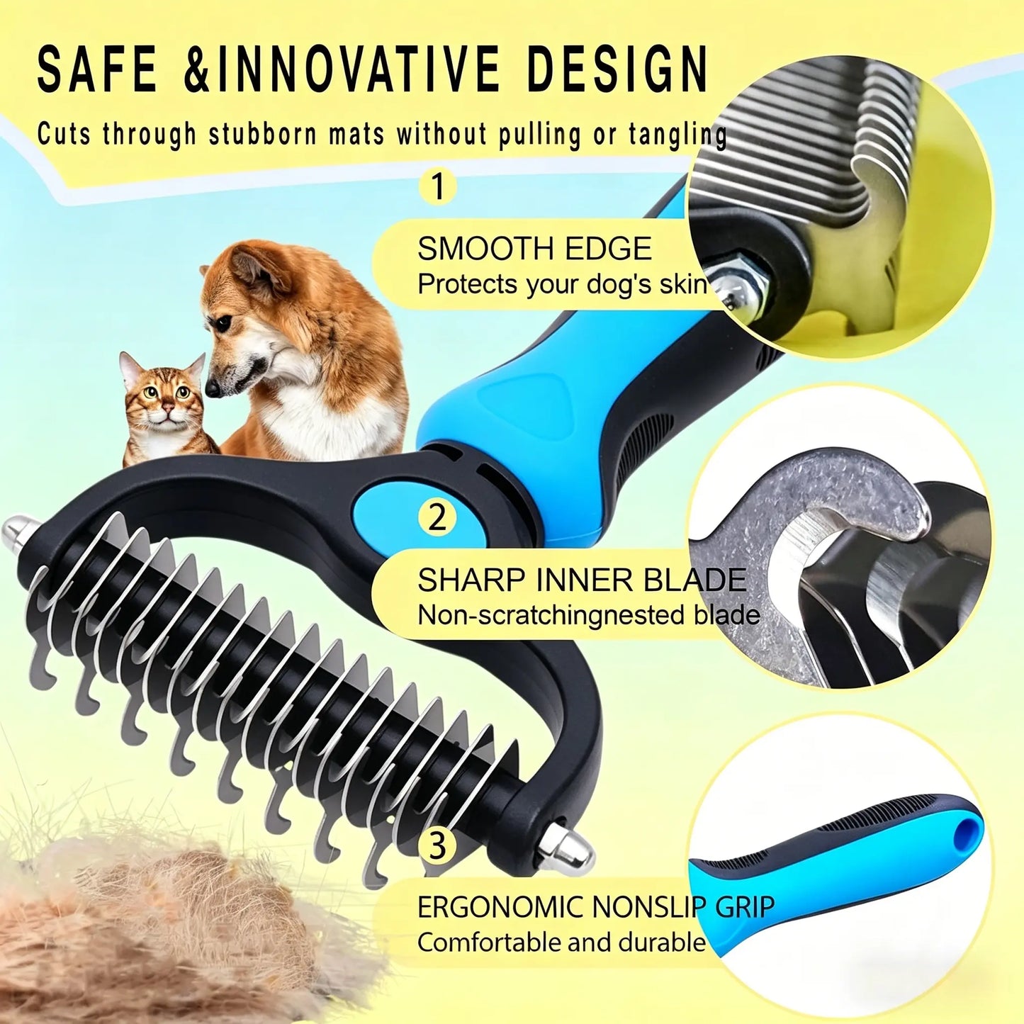 Ultimate Pet Detangling Comb & Grooming Brush - Effortless Shedding and Mat Removal for Happy, Healthy Pets