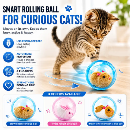 Engage Your Indoor Cat with the Ultimate Boredom Buster: USB Rechargeable Auto-Rolling Ball Toy with Mouse for Hands-Free Play