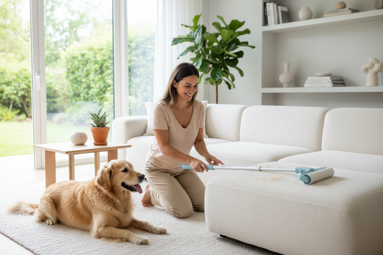 Say goodbye to pet hair chaos! 🐾✨ Check out the 4-in-1 Long Handle Sticky Roller – perfect for your bed, sofa, and more! Washable and ready to tackle lint from cats and dogs! 🐶🐱 #PetHairSolutions #LintRoller