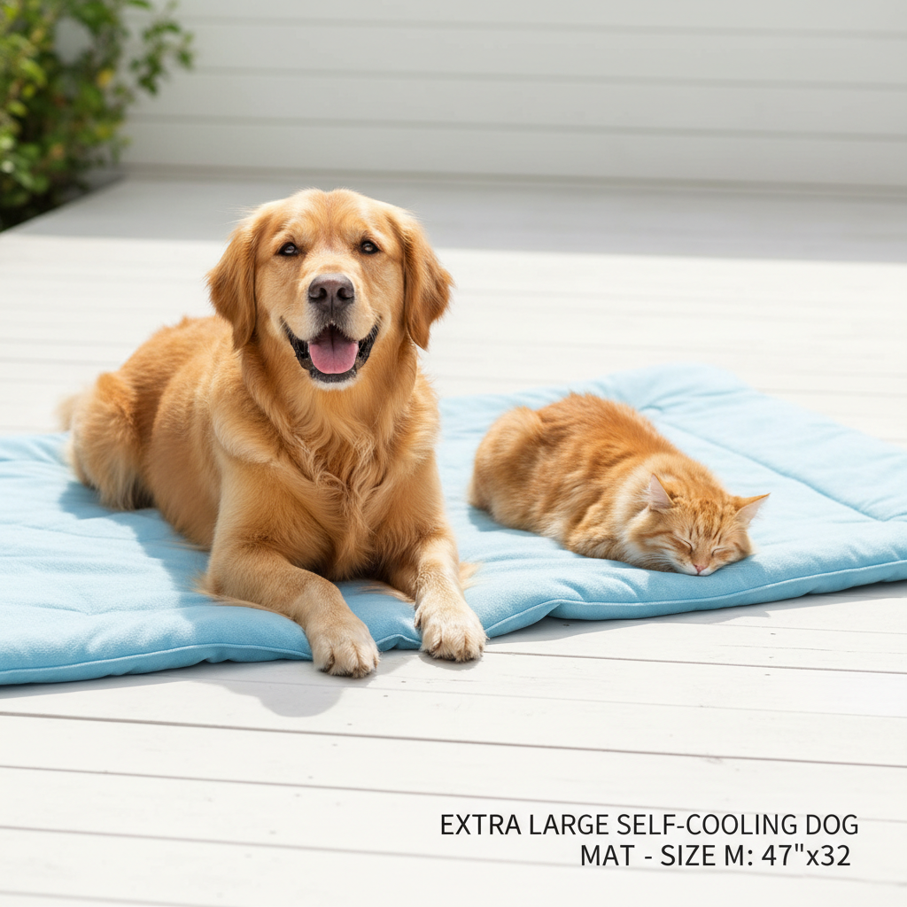 Keep your furry friends cool this summer with our Extra Large Self-Cooling Dog Mat! Perfect for large dogs & cats, it's breathable, washable, and measures 47"x32"! 🐾💙 #PetComfort #SummerVibes