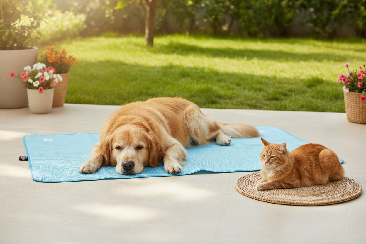 Keep your furry friends cool this summer with our Extra Large Self-Cooling Dog Mat! Perfect for large dogs & cats, it's breathable, washable, and measures 47"x32"! 🐾💙 #PetComfort #SummerVibes